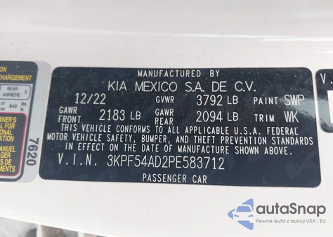 2023 Kia Forte Gt-Line z USA, uszkodzony, nr VIN 3KPF54AD2PE583712